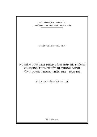 Tóm tắt Luận án Nghiên cứu giải pháp tích hợp hệ thống gnss/ins trên thiết bị thông minh ứng dụng trong trắc địa - Bản đồ