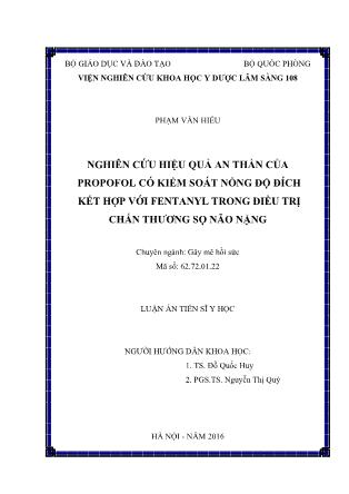 Tóm tắt Luận án Nghiên cứu hiệu quả an thần của propofol có kiểm soát nồng độ đích kết hợp với fentanyl trong điều trị chấn thương sọ não nặng