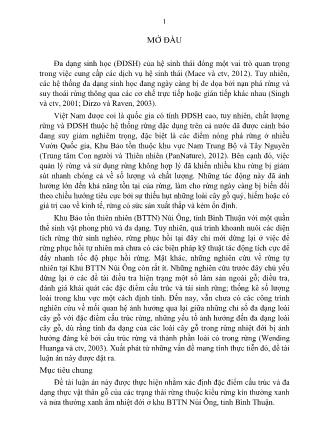 Tóm tắt Luận án Nghiên cứu phân tích đa dạng loài cây gỗ và đa dạng cấu trúc đối với những trạng thái rừng thuộc kiểu rừng kín thường xanh và nửa thường xanh ẩm nhiệt đới