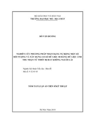 Tóm tắt Luận án Nghiên cứu phương pháp nhận dạng tự động một số đối tượng và xây dựng cơ sở dữ liệu 3D bằng dữ liệu ảnh thu nhận từ thiết bị bay không người lái