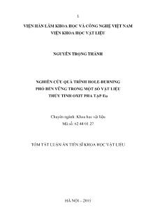 Tóm tắt Luận án Nghiên cứu quá trình hole - Burning phổ bền vững trong một số vật liệu thủy tinh oxit pha tạp Eu