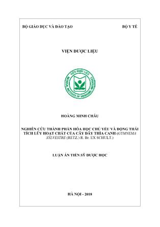 Tóm tắt Luận án Nghiên cứu thành phần hóa học chủ yếu và động thái tích lũy hoạt chất của cây dây thìa canh (gymnema sylvestre (retz.) r. br. ex schult.)