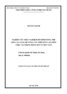 Tóm tắt Luận án Nghiên cứu thực nghiệm mô hình tổng thể nhà cao tầng bê tông cốt thép bán lắp ghép chịu tải trọng động đất ở Việt Nam