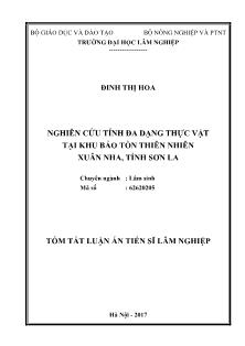 Tóm tắt Luận án Nghiên cứu tính đa dạng thực vật tại khu bảo tồn thiên nhiên Xuân nha, tỉnh Sơn La