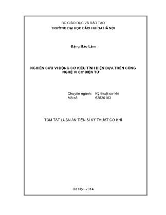 Tóm tắt Luận án Nghiên cứu vi động cơ kiểu tĩnh điện dựa trên công nghệ vi cơ điện tử