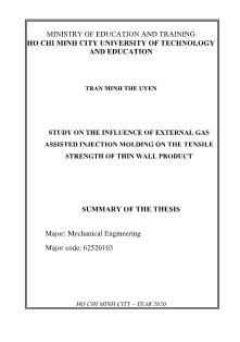 Tóm tắt Luận án Study on the influence of external gas assisted injection molding on the tensile strength of thin wall product