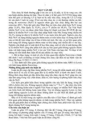 Tóm tắt Luận án Thực trạng nhiễm norovirus và mối liên quan với kháng nguyên nhóm máu ở bệnh nhi dưới 5 tuổi điều trị tại bệnh viện đa khoa Hà nam năm 2012 - 2013
