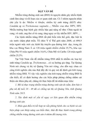 Tóm tắt Luận án Thực trạng nhiễm trùng đường sinh sản do nấm, đơn bào ở phụ nữ độ tuổi 18 - 49 đã có chồng tại thị xã Quảng Yên, tỉnh Quảng Ninh