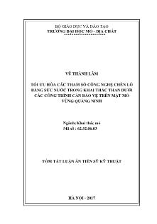 Tóm tắt Luận án Tối ưu hóa các tham số công nghệ chèn lò bằng sức nước trong khai thác than dưới các công trình cần bảo vệ trên mặt mỏ vùng Quảng Ninh