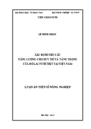 Tóm tắt Luận án Xác định nhu cầu năng lượng cho duy trì và tăng trọng của bò lai nuôi thịt tại Việt Nam