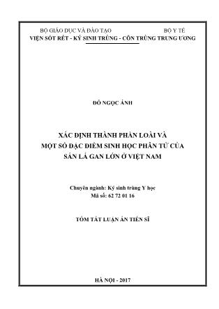 Tóm tắt Luận án Xác định thành phần loài và một số đặc điểm sinh học phân tử của sán lá gan lớn ở Việt Nam