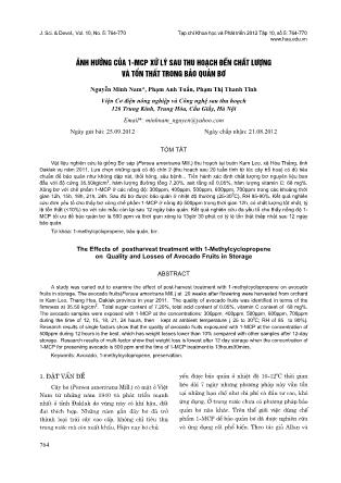 Ảnh hưởng của 1 - Mcp xử lý sau thu hoạch đến chất lượng và tổn thất trong bảo quản bơ