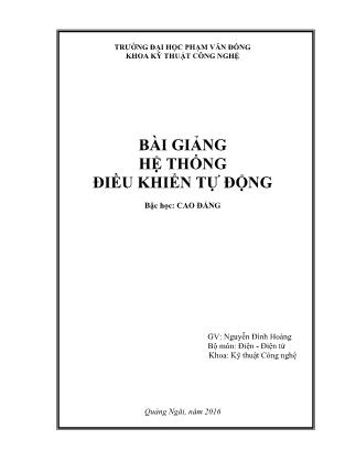 Bài giảng môn Hệ thống điều khiển tự động