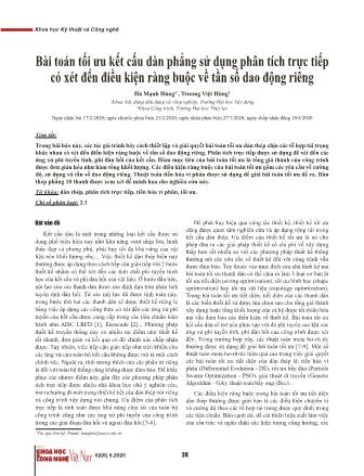 Bài toán tối ưu kết cấu dàn phẳng sử dụng phân tích trực tiếp có xét đến điều kiện ràng buộc về tần số dao động riêng