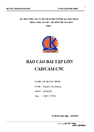 Báo cáo bài tập lớn CAD / CAM - CNC