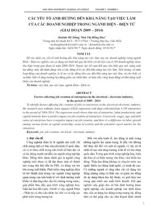 Các yếu tố ảnh hưởng đến khả năng tạo việc làm của các doanh nghiệp trong ngành điện - Điện tử (giai đoạn 2009 - 2014)