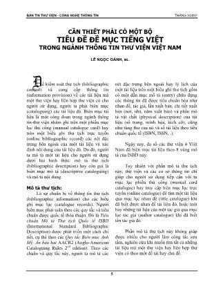 Cần thiết phải có một bộ tiêu đề đề mục tiếng việt trong ngành thông tin thư viện Việt Nam