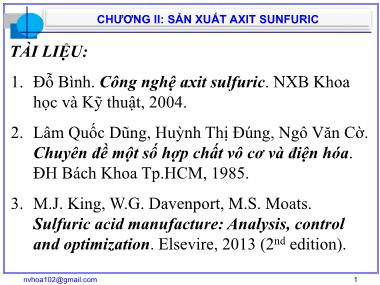 Công nghệ hóa, thực phẩm - Chương II: Sản xuất axit sunfuric