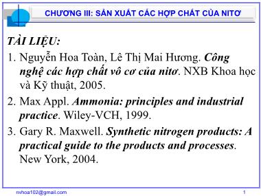 Công nghệ hóa, thực phẩm - Chương III: Sản xuất các hợp chất của nitơ