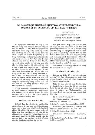 Đa dạng thành phần loài giun tròn ký sinh (nematoda) ở gián đất tại vườn quốc gia Tam đảo, Vĩnh Phúc