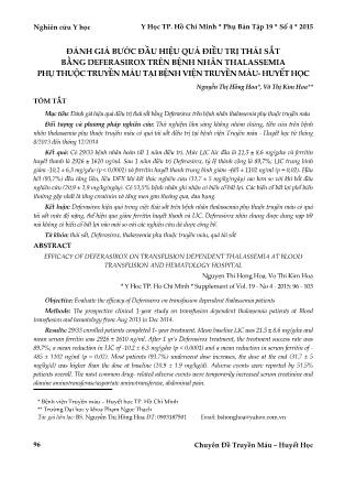 Đánh giá bước đầu hiệu quả điều trị thải sắt bằng deferasirox trên bệnh nhân thalassemia phụ thuộc truyền máu tại bệnh viện truyền máu - Huyết học