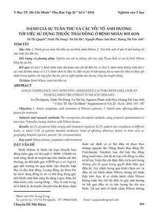 Đánh giá sự tuân thủ và các yếu tố ảnh hưởng tới việc sử dụng thuốc thải đồng ở bệnh nhân wilson