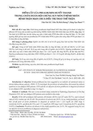 Điểm cắt của prealbumin huyết thanh trong chẩn đoán hội chứng suy mòn ở bệnh nhân bệnh thận mạn chưa điều trị thay thế thận