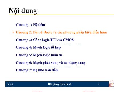 Điện tử số - Chương 2: Đại số Boole và các phương pháp biểu diễn hàm