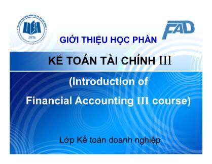 Kế toán tài chính III - Chương 1: Kế toán các khoản đầu tư tài chính