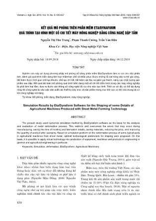 Kết quả mô phỏng trên phần mềm eta / dynaform quá trình tạo hình một số chi tiết máy nông nghiệp bằng công nghệ dập tấm