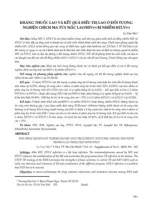 Kháng thuốc lao và kết quả điều trị lao ở đối tượng nghiện chích ma túy mắc lao / HIV (+) bị nhiễm HTLV (+)