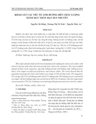 Khảo sát các yéu tố ảnh hưởng đén chát lượng bánh quy nhân hạt sen nhuyễn