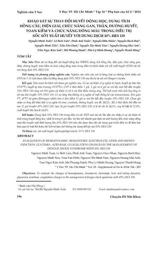 Khảo sát sự thay đổi huyết động học, dung tích hồng cầu, điện giải, chức năng gan, thận, đường huyết, toan kiềm và chức năng đông máu trong điều trị sốc sốt xuất huyết với dung dịch 10% hes 130