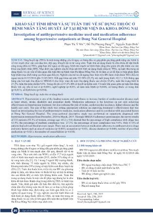 Khảo sát tình hình và sự tuân thủ về sử dụng thuốc ở bệnh nhân tăng huyết áp tại bệnh viện đa khoa Đồng Nai
