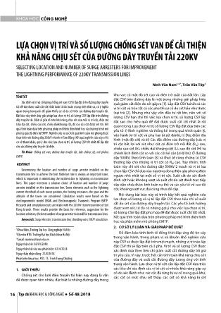 Lựa chọn vị trí và số lượng chống sét van để cải thiện khả năng chịu sét của đường dây truyền tải 220kv