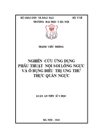 Luận án Nghiên cứu ứng dụng phẫu thuật nội soi lồng ngực và ổ bụng điều trị ung thư thực quản ngực