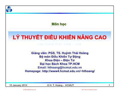 Lý thuyết điều khiển nâng cao - Chương 3: Điều khiển tối ưu