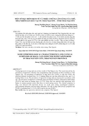 Một số đặc điểm dịch tễ và triệu chứng lâm sàng của chó, mèo nhiễm sán dây tại Tp Thái nguyên – Tỉnh Thái Nguyên