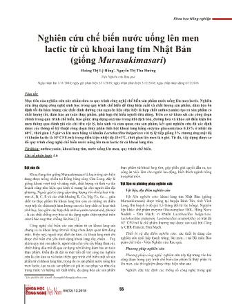 Nghiên cứu chế biến nước uống lên men lactic từ củ khoai lang tím Nhật Bản (giống Murasakimasari)