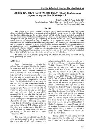 Nghiên cứu chức năng talome của vi khuẩn xanthomonas oryzae pv. oryzae gây bệnh bạc lá