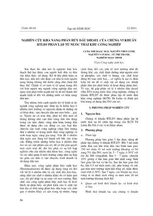 Nghiên cứu khả năng phân hủy dầu diesel của chủng vi khuẩn BTLD5 phân lập từ nước thải khu công nghiệp