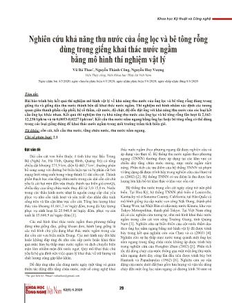 Nghiên cứu khả năng thu nước của ống lọc và bê tông rỗng dùng trong giếng khai thác nước ngầm bằng mô hình thí nghiệm Vật lý