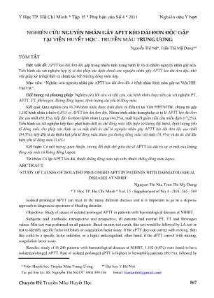 Nghiên cứu nguyên nhân gây Aptt kéo dài đơn độc gặp tại viện huyết học - Truyền máu trung ương