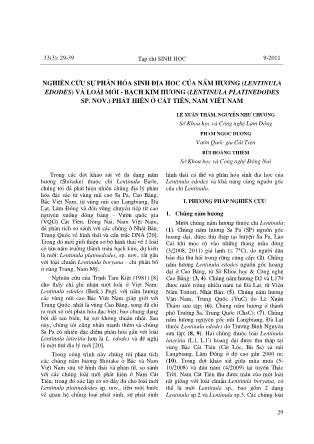 Nghiên cứu sự phân hóa sinh địa học của nấm hương (lentinula edodes) và loài mới - Bạch kim hương (lentinula platinedodes sp. nov.) phát hiện ở Cát tiên, nam Việt Nam