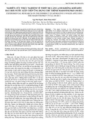 Nghiên cứu thực nghiệm về thiết bị làm lạnh không khí kiểu bay hơi nước gián tiếp ứng dụng chu trình maisotsenko (M- Iec)