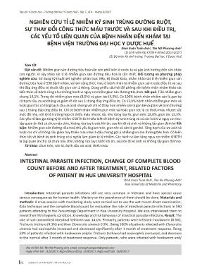 Nghiên cứu tỉ lệ nhiễm ký sinh trùng đường ruột, sự thay đổi công thức máu trước và sau khi điều trị, các yếu tố liên quan của bệnh nhân đến khám tại bệnh viện trường đại học y dược Huế