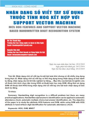 Nhận dạng số viết tay sử dụng thuộc tính hog kết hợp với support vector machine