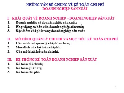 Những vấn đề chung về kế toán chi phí