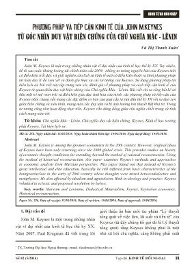 Phương pháp và tiếp cận kinh tế của John M. Keynes từ góc nhìn duy vật biện chứng của chủ nghĩa Mác - Lênin