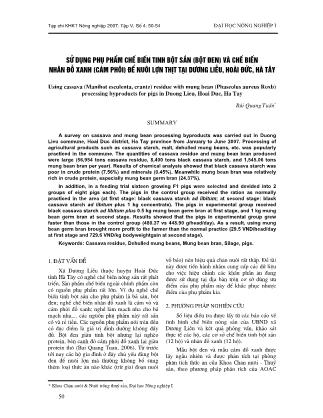 Sử dụng phụ phẩm chế biến tinh bột sắn (bột đen) và chế biến nhân đỗ xanh (cám phôi) đú nuôi lợn thịt tại Dương liễu, Hoài đức, Hà Tây